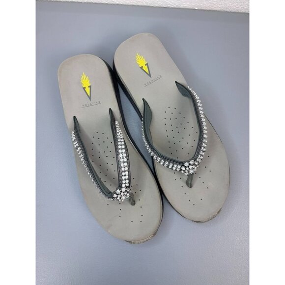 Volatile women's 9 grey silver rhinestone thong flip flop wedge platform sandals - Picture 2 of 8